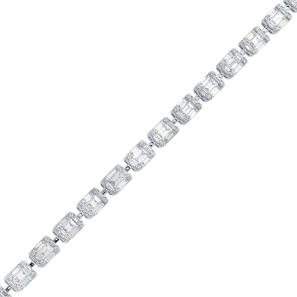 King Jewelers Baguette Diamond Bracelet 18K White Gold