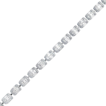 King Jewelers Baguette Diamond Bracelet 18K White Gold