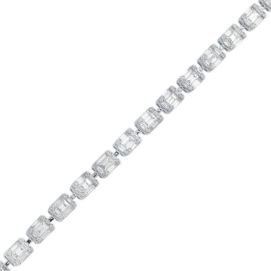 King Jewelers Baguette Diamond Bracelet 18K White Gold