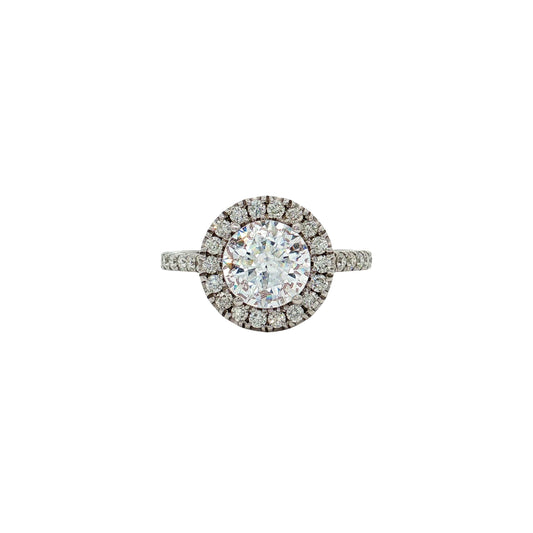 KJ5 18K White Gold Round Diamond Halo Engagement Ring Mounting