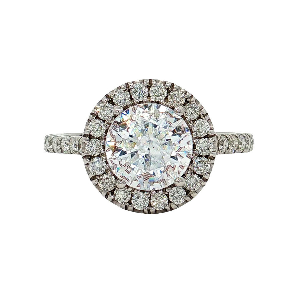 KJ5 18K White Gold Round Diamond Halo Engagement Ring Mounting