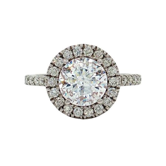 KJ5 18K White Gold Round Diamond Halo Engagement Ring Mounting