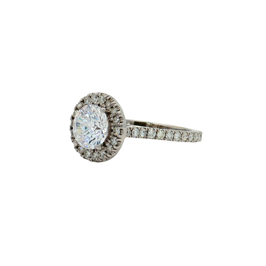 KJ5 18K White Gold Round Diamond Halo Engagement Ring Mounting