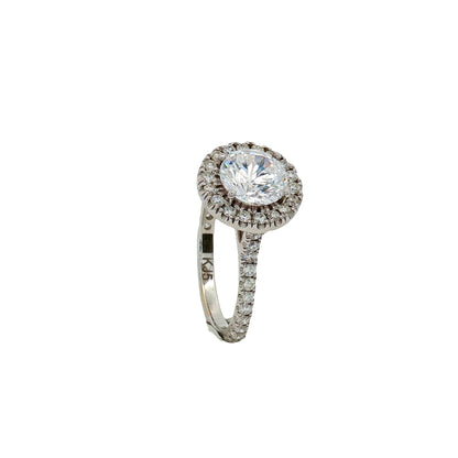 KJ5 18K White Gold Round Diamond Halo Engagement Ring Mounting
