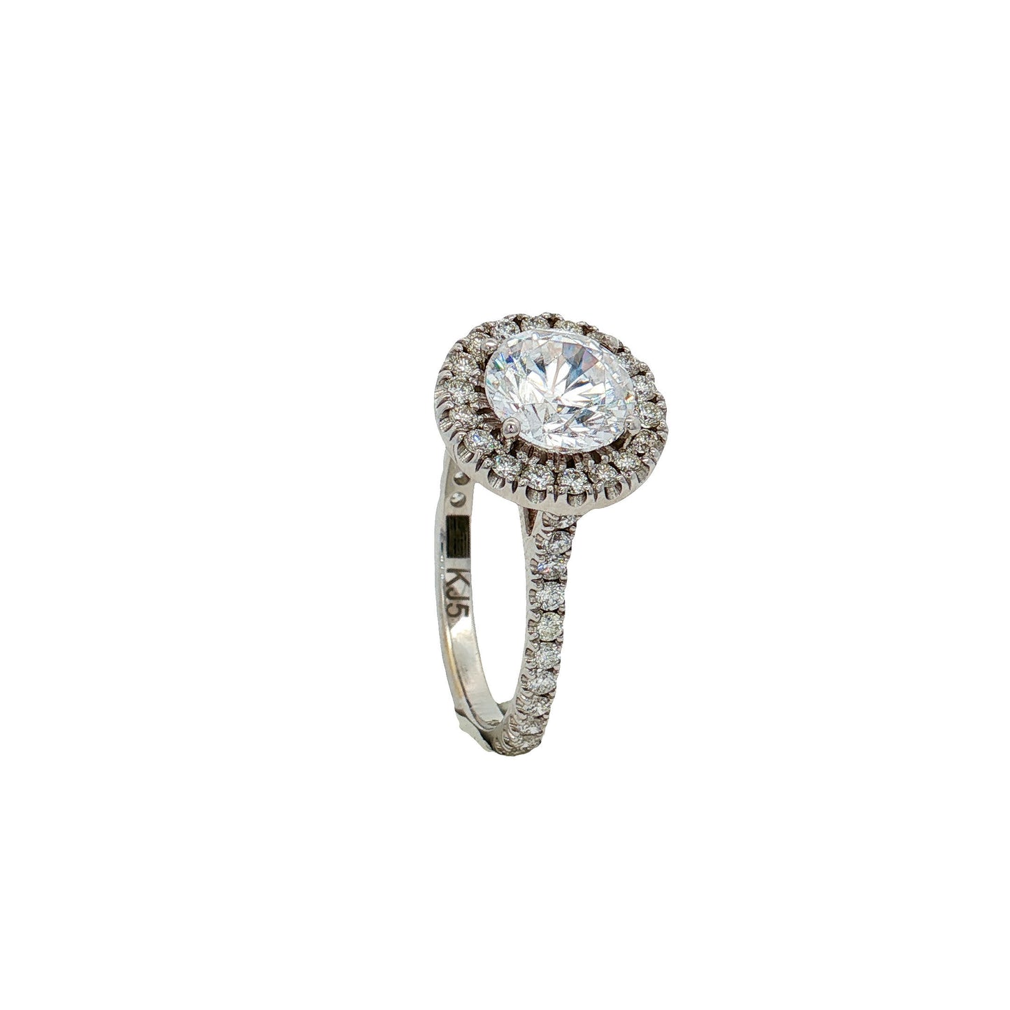 KJ5 18K White Gold Round Diamond Halo Engagement Ring Mounting