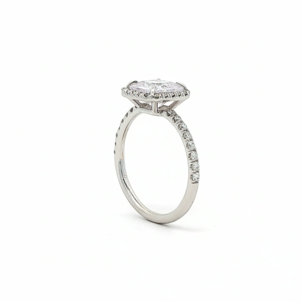 KJ5 18K White Gold Radiant Cut Diamond Halo Engagement Ring Mounting