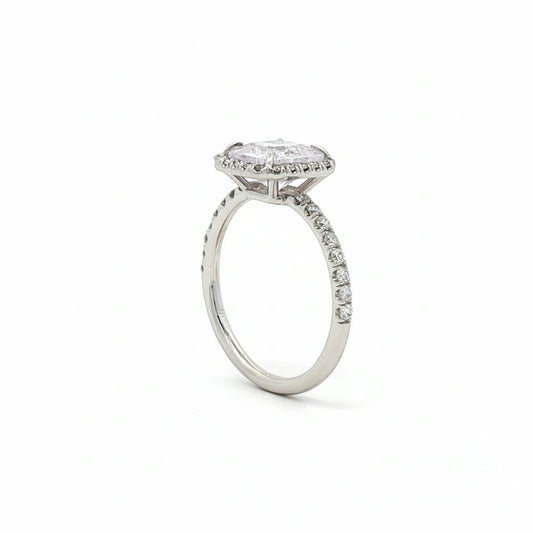 KJ5 18K White Gold Radiant Cut Diamond Halo Engagement Ring Mounting