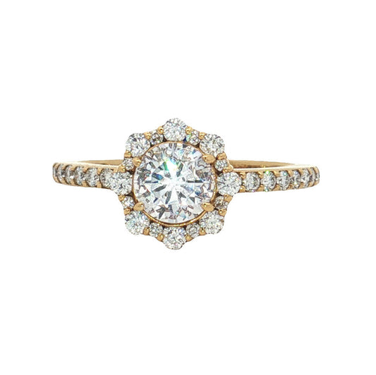 KJ5 18K Yellow Gold Round Diamond Halo 0.60ctw Engagement Ring Mounting
