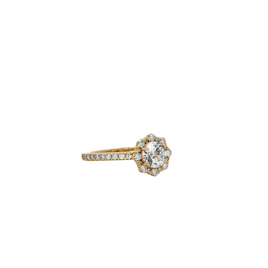 KJ5 18K Yellow Gold Round Diamond Halo 0.60ctw Engagement Ring Mounting