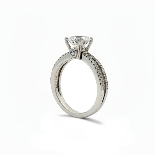 KJ5 18K White Gold Double Shank Round Diamond Engagement Ring Mounting