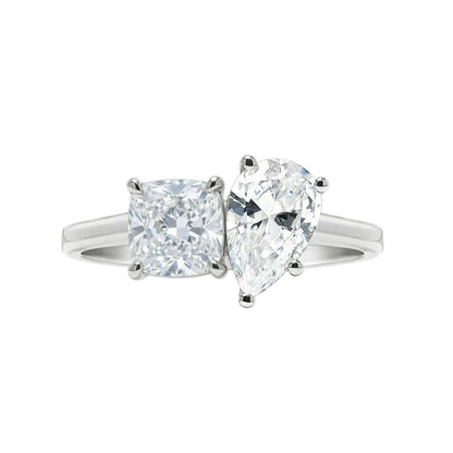 KJ5 18K White Gold Toi et Moi Pear and Cushion Cut Diamond Engagement Ring Mounting