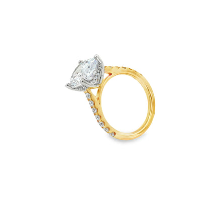 KJ5 18K Yellow Gold Oval Diamond Engagement Ring Mounting with 0.58ct Pave Band
