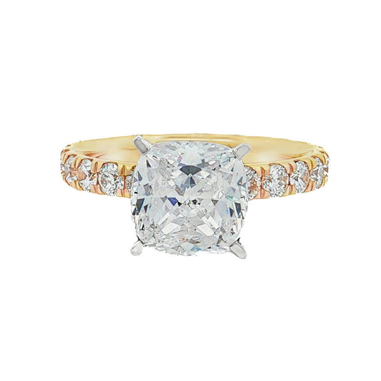 KJ5 14K Yellow Gold Pavé Cushion Cut Diamond Engagement Ring Mounting