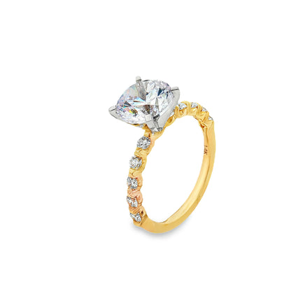 KJ5 14K Yellow Gold Round Diamond Engagement Ring Mounting with Shared Prong Band