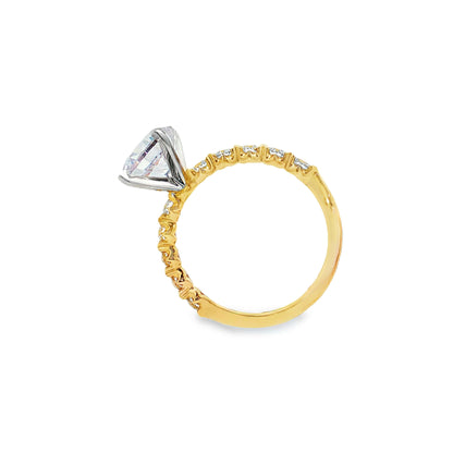 KJ5 14K Yellow Gold Round Diamond Engagement Ring Mounting with Shared Prong Band