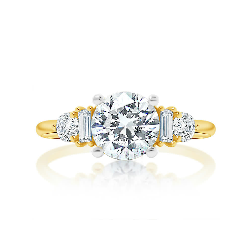 KJ5 14K Yellow Gold Round Diamond 5 Stone Engagement Ring Mounting