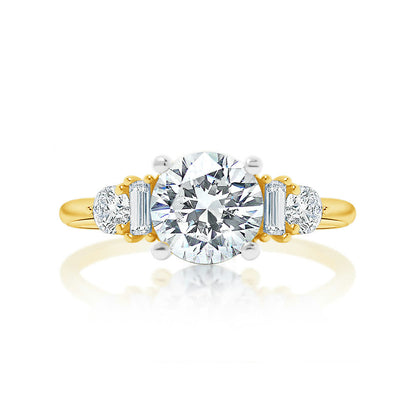 KJ5 14K Yellow Gold Round Diamond 5 Stone Engagement Ring Mounting