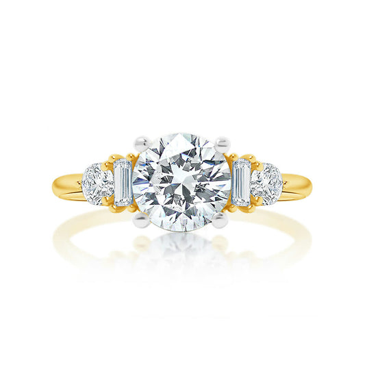 KJ5 14K Yellow Gold Round Diamond 5 Stone Engagement Ring Mounting