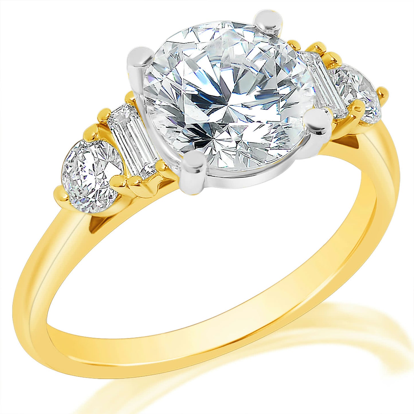 KJ5 14K Yellow Gold Round Diamond 5 Stone Engagement Ring Mounting