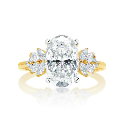 KJ5 14K Yellow Gold Oval Diamond Floral Cluster Engagement Ring Mounting