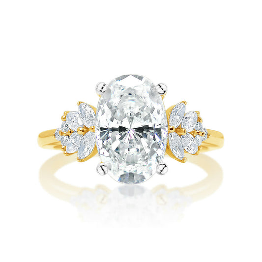 KJ5 14K Yellow Gold Oval Diamond Floral Cluster Engagement Ring Mounting