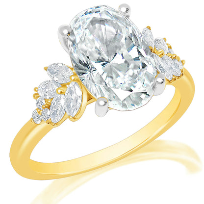 KJ5 14K Yellow Gold Oval Diamond Floral Cluster Engagement Ring Mounting