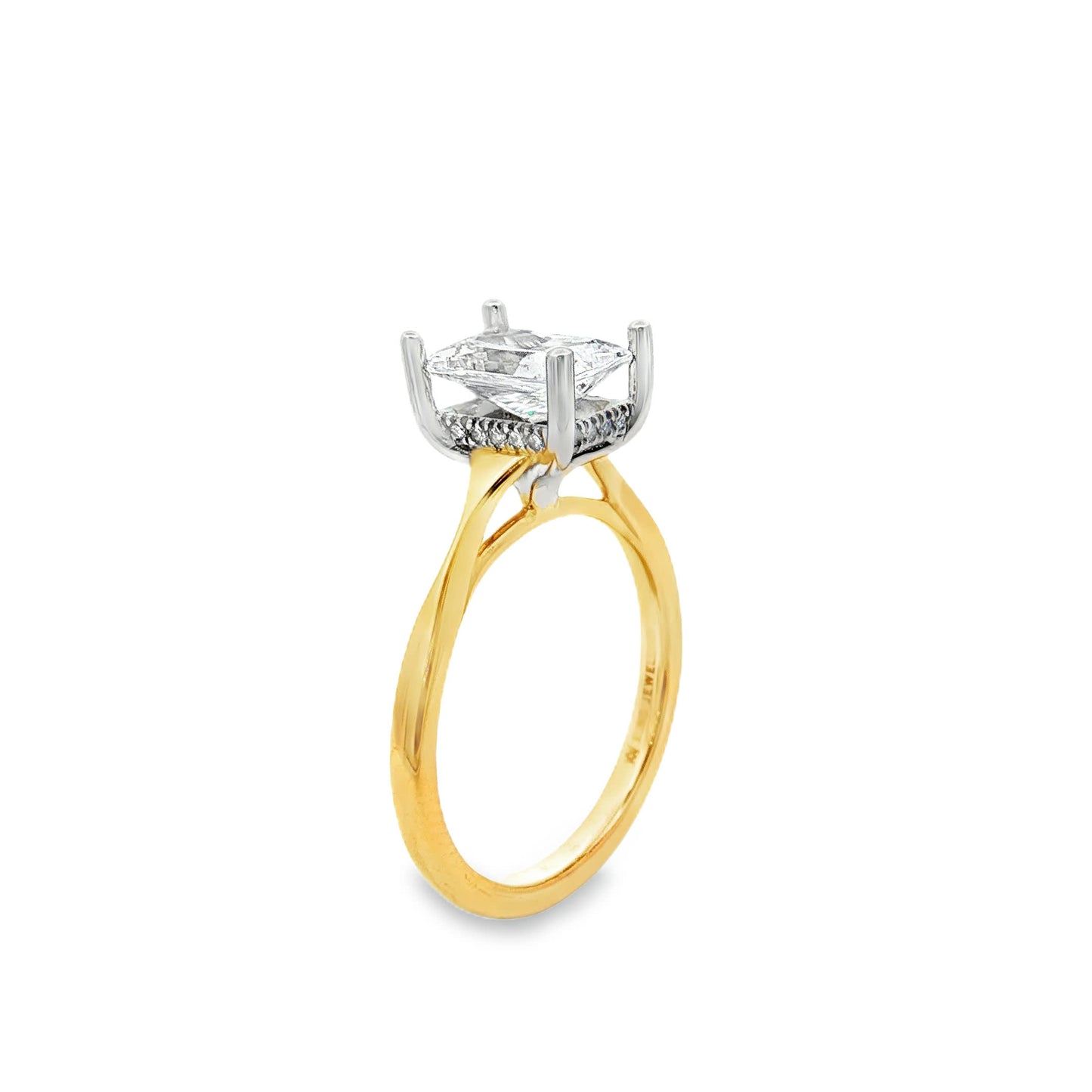 KJ5 14K Yellow Gold East-West 0.07ct Radiant Cut Diamond Solitaire Engagement Ring Mounting