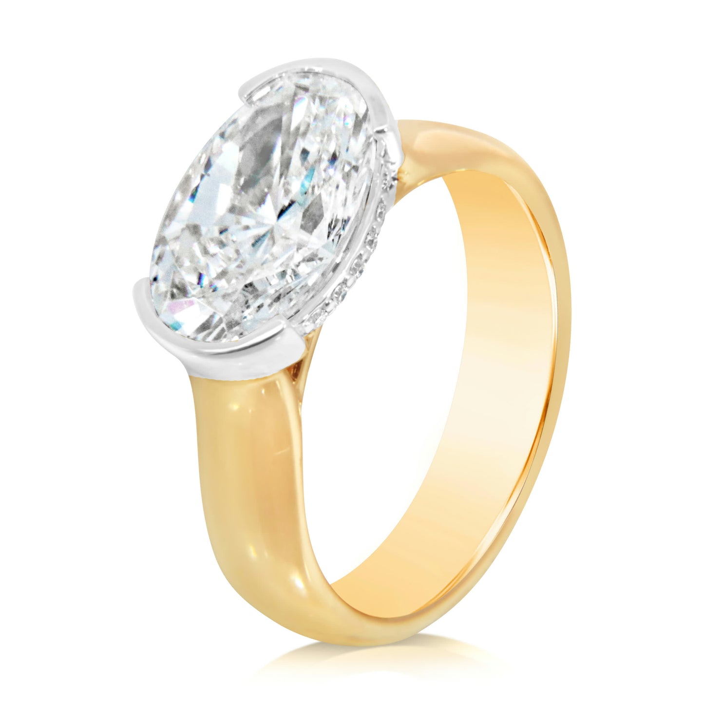 KJ5 14K Yellow Gold East-West Oval Diamond Half Bezel Engagement Ring Mounting