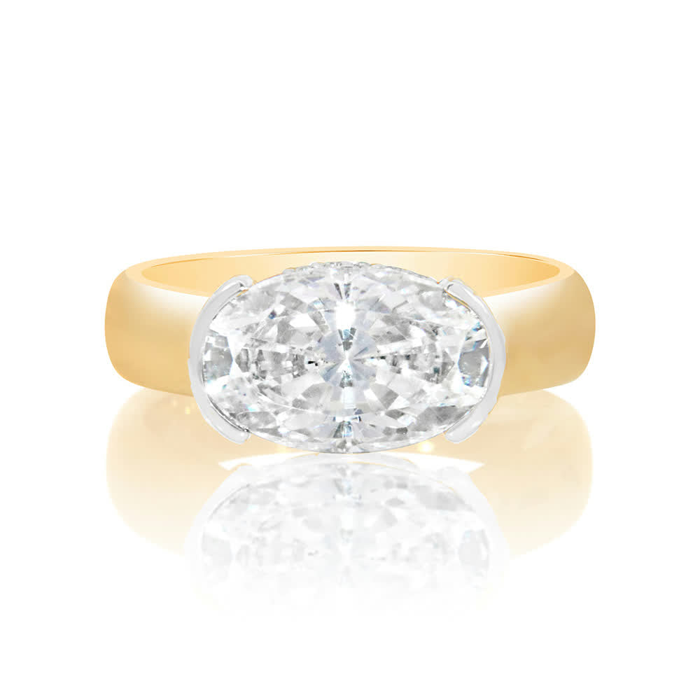 KJ5 14K Yellow Gold East-West Oval Diamond Half Bezel Engagement Ring Mounting