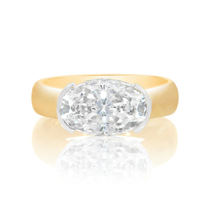KJ5 14K Yellow Gold East-West Oval Diamond Half Bezel Engagement Ring Mounting
