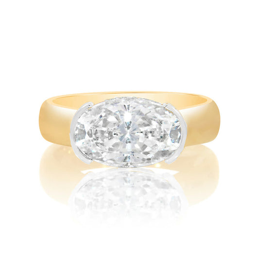 KJ5 14K Yellow Gold East-West Oval Diamond Half Bezel Engagement Ring Mounting