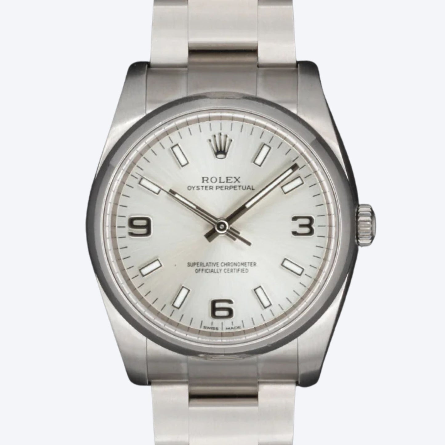Pre Owned Rolex Oyster Perpetual 34 Stainless Steel Silver Dial