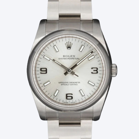 Pre Owned Rolex Oyster Perpetual 34 Stainless Steel Silver Dial