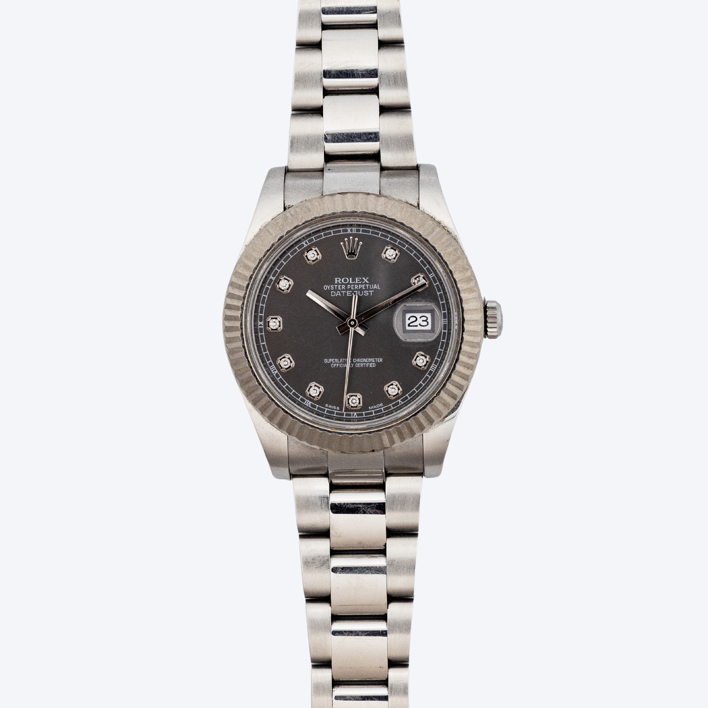 Pre Owned Rolex Datejust II Stainless Steel and White Gold Rhodium Diamond Dial