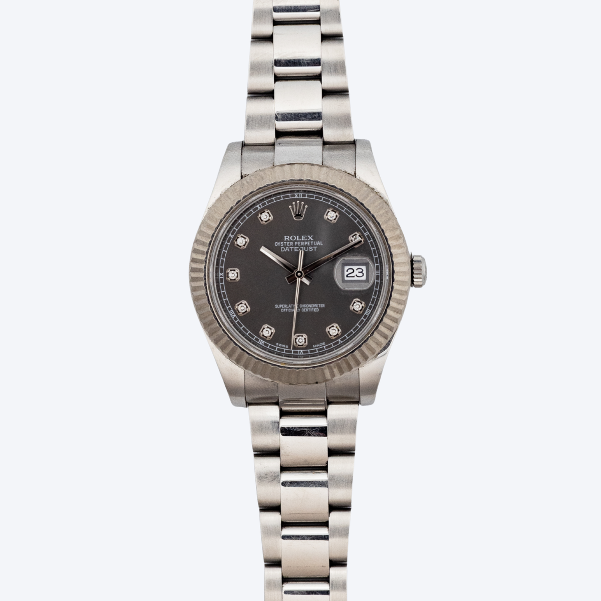 Pre Owned Rolex Datejust II Stainless Steel and White Gold Rhodium Diamond Dial