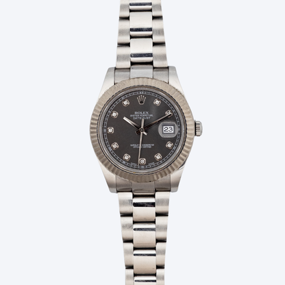 Pre Owned Rolex Datejust II Stainless Steel and White Gold Rhodium Diamond Dial