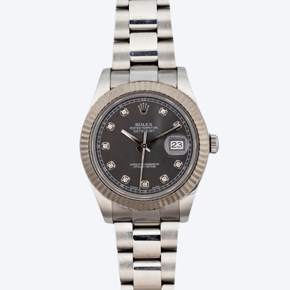 Pre Owned Rolex Datejust II Stainless Steel and White Gold Rhodium Diamond Dial - view 2