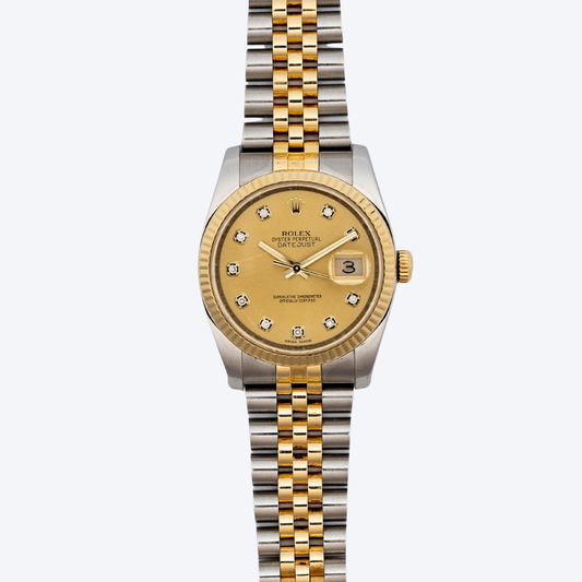 Pre Owned Rolex Datejust 36 Stainless Steel and Yellow Gold Champagne Diamond Dial