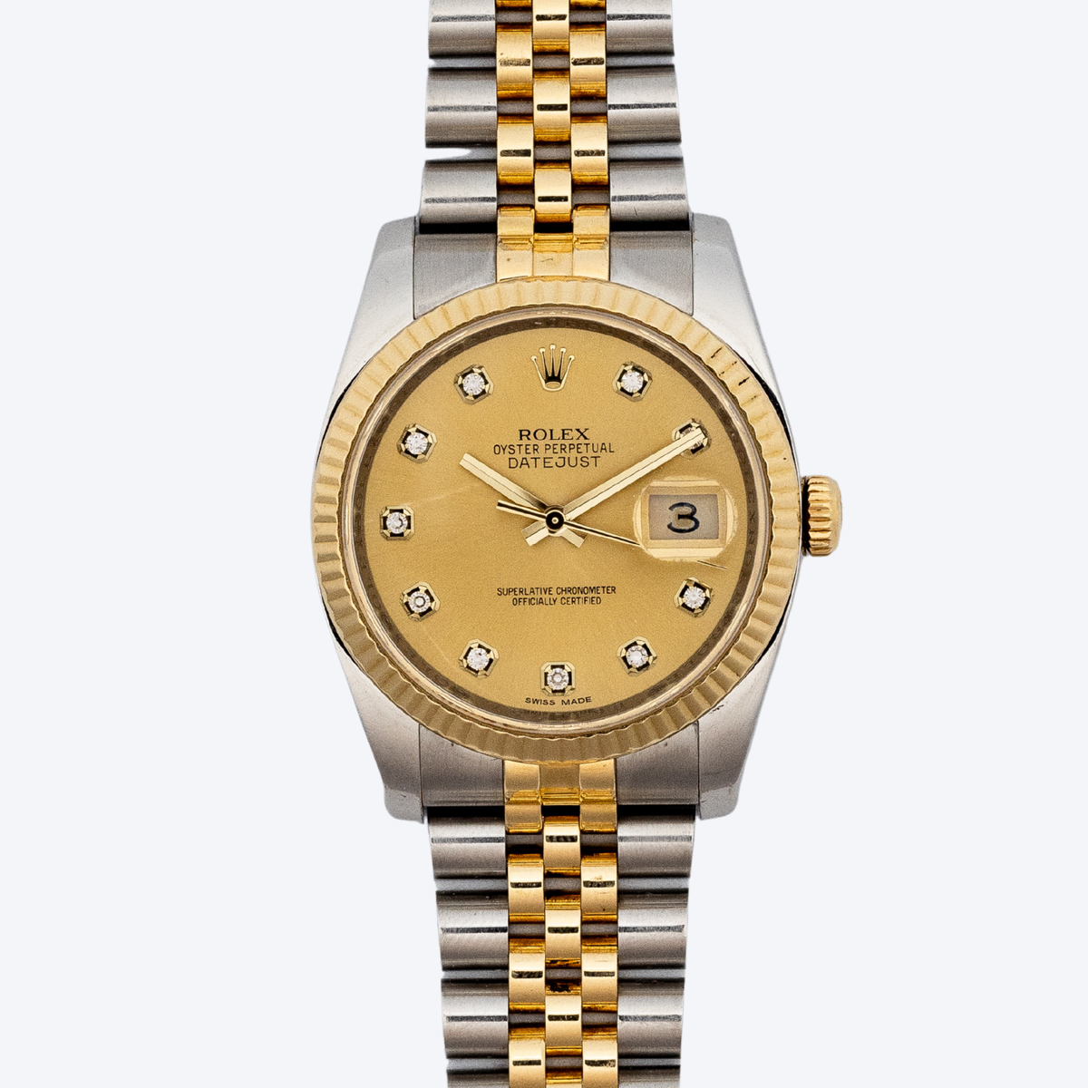 Pre Owned Rolex Datejust 36 Stainless Steel and Yellow Gold Champagne Diamond Dial - view 2