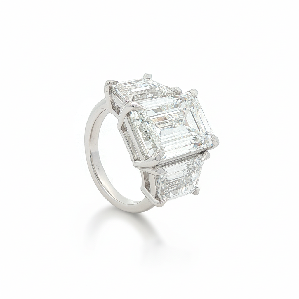 Ella Rose Platinum IGI Certified Emerald Cut 3-Stone Lab-Grown Diamond Engagement Ring