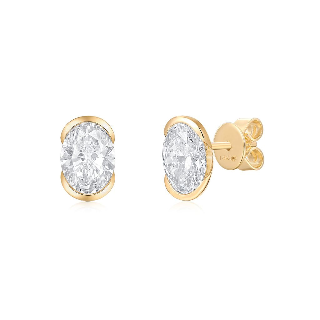 Ella Rose Lab Grown Diamond Oval Stud Half-Moon Earrings in 14K Yellow Gold