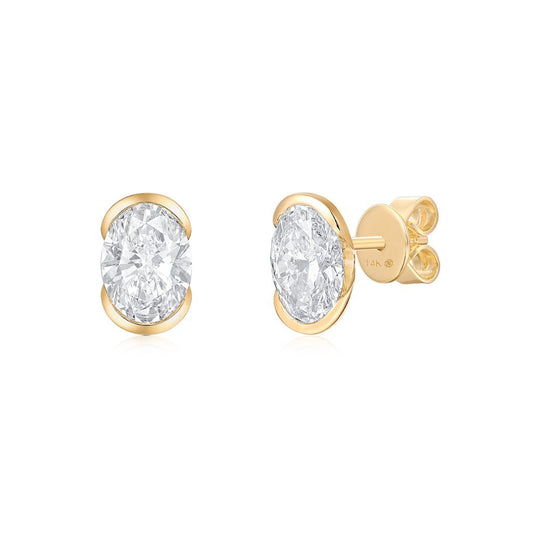 Ella Rose Lab Grown Diamond Oval Stud Half-Moon Earrings in 14K Yellow Gold