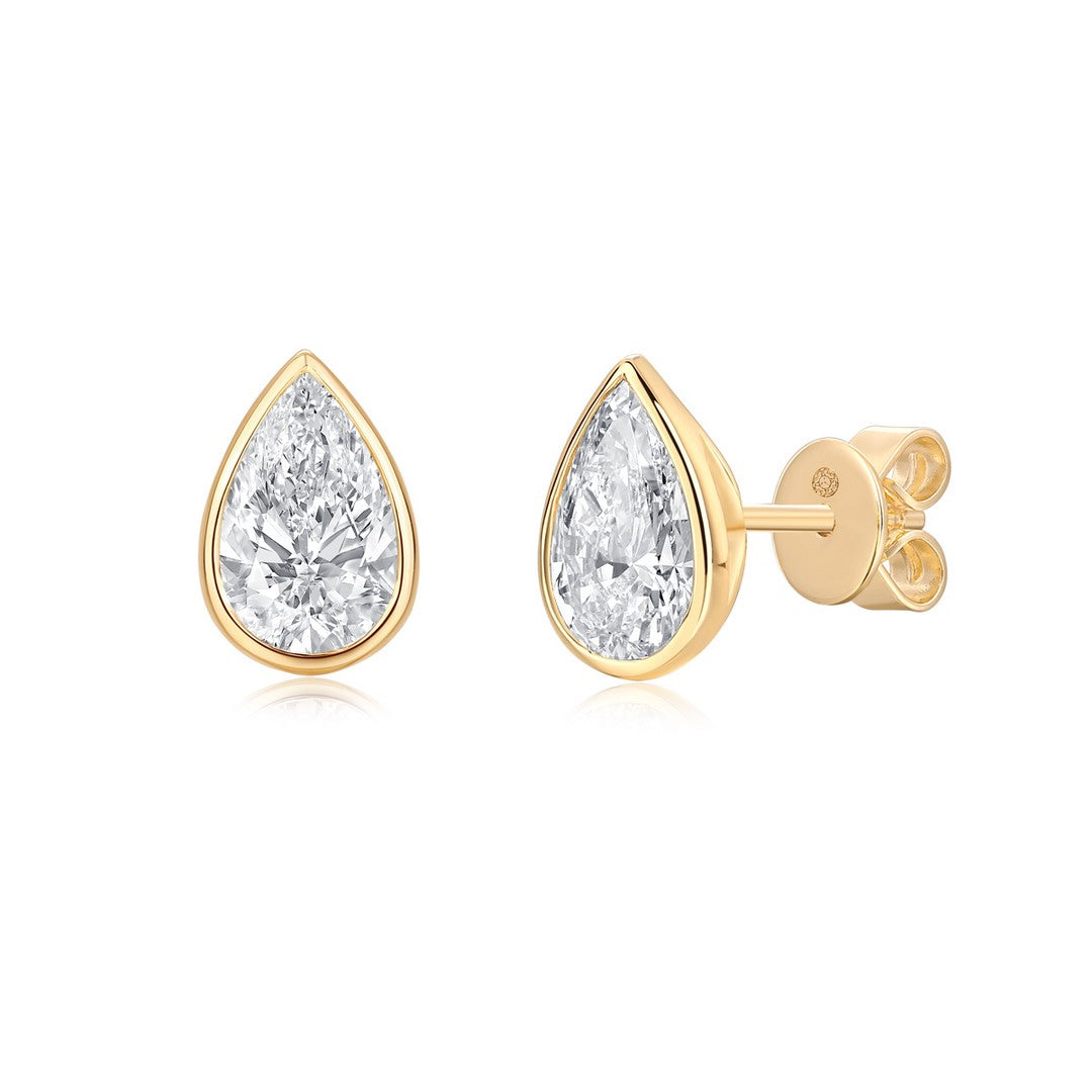 Ella Rose Lab Grown Diamond Pear Bezel Stud Earrings in 14K Yellow Gold