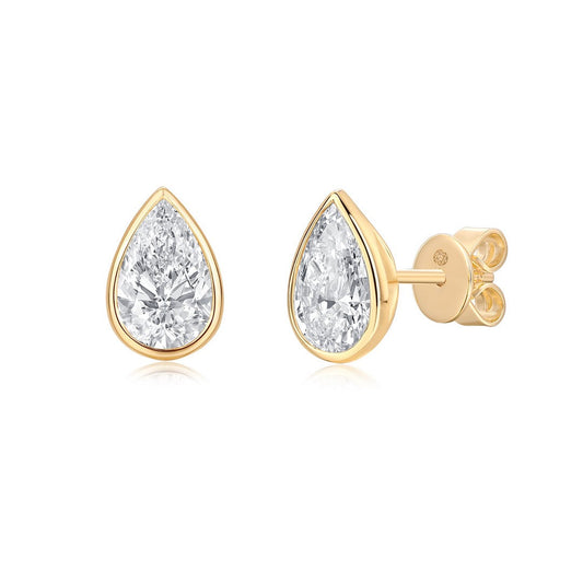 Ella Rose Lab Grown Diamond Pear Bezel Stud Earrings in 14K Yellow Gold