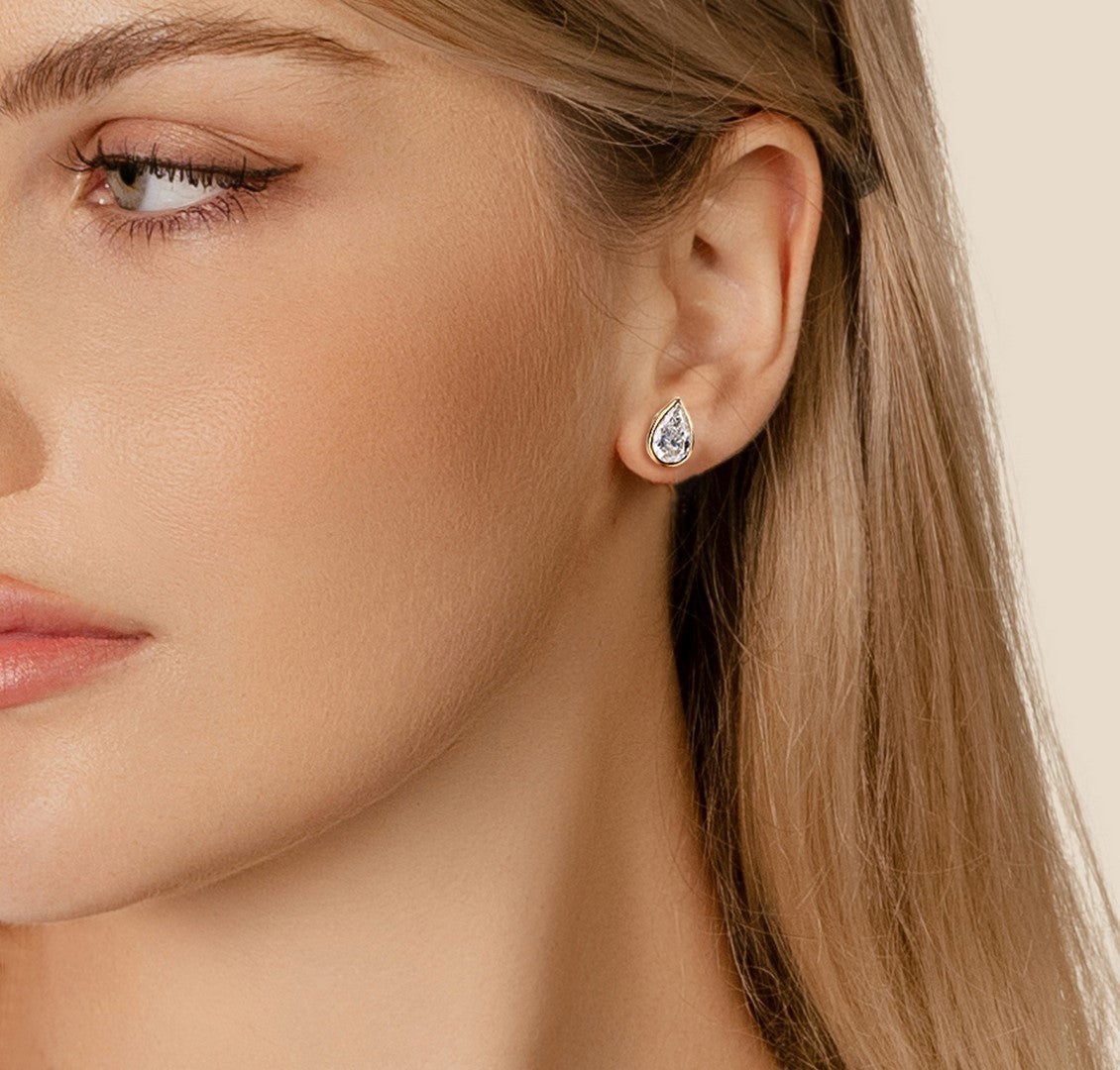 Ella Rose Lab Grown Diamond Pear Bezel Stud Earrings in 14K Yellow Gold