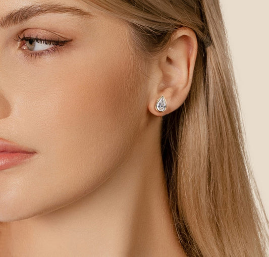 Ella Rose Lab Grown Diamond Pear Bezel Stud Earrings in 14K Yellow Gold