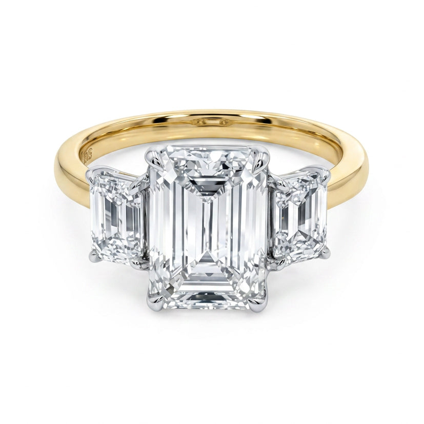 Ella Rose 14K Yellow Gold 3.10ct Emerald-Cut Lab-Grown Diamond Three-Stone Ring