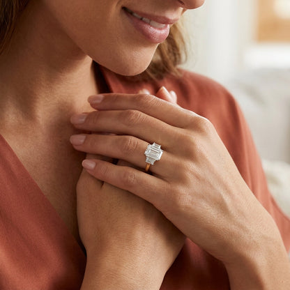 Ella Rose 14K Yellow Gold 3.10ct Emerald-Cut Lab-Grown Diamond Three-Stone Ring