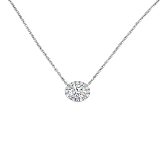 Ella Rose 14K White Gold 1.10ct Oval Lab-Grown Diamond Halo Necklace