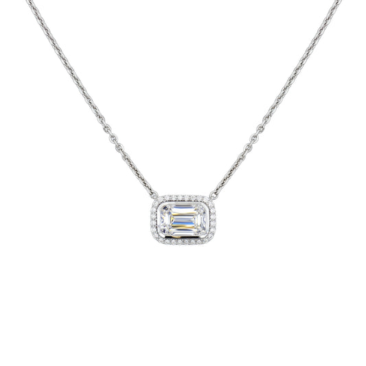 Ella Rose 14K White Gold 2.27ct Emerald-Cut Lab-Grown Diamond Halo Necklace